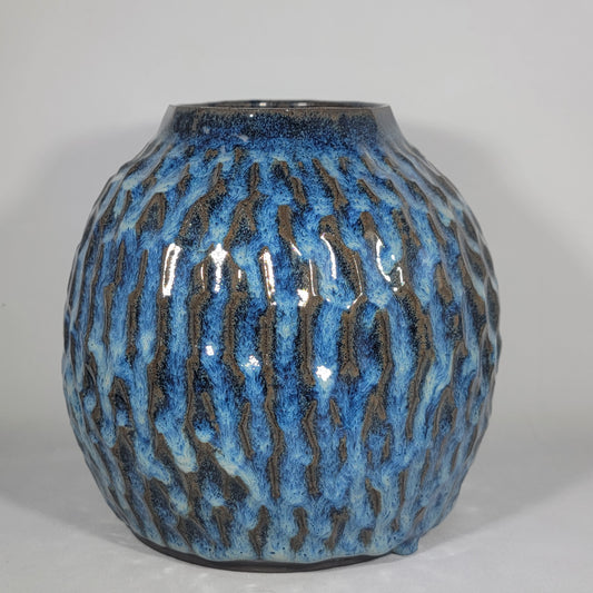 Blue textured round vase