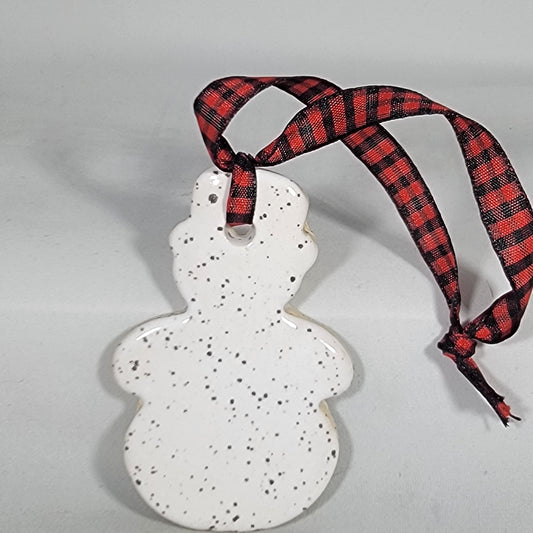 Snowman in White Speckle Ornament